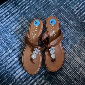Italian Shoemakers Tan Sandals with Silver Embellishments
